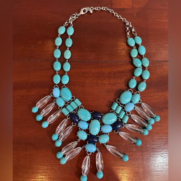 Chico's QUINN Necklace Southwestern Statement Howlite Faux Turquoise Blue Bib